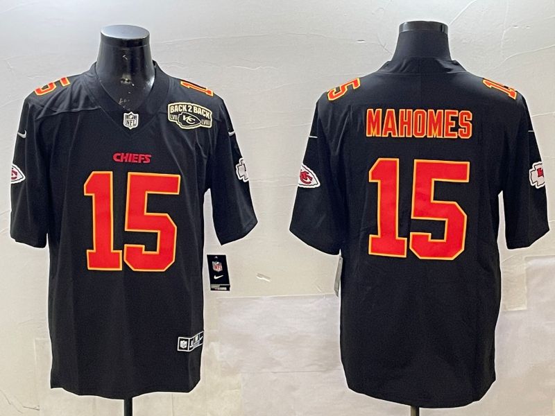 Men Kansas City Chiefs 15 Mahomes Black 2025 Nike Vapor Limited NFL Jersey style 2094